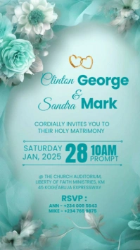 Mint Green Floral Wedding Ceremony Invitation Card Instagram Story template