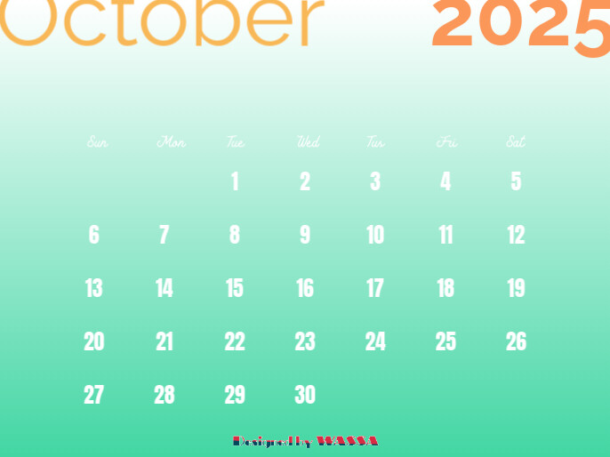 Mint Joyful October Calendar 2025 Presention Voorlegging template