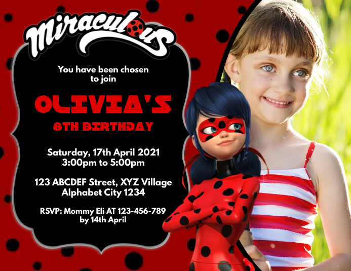 Miraculous Ladybug Birthday Invitation Flyer (Letter pang-US) template