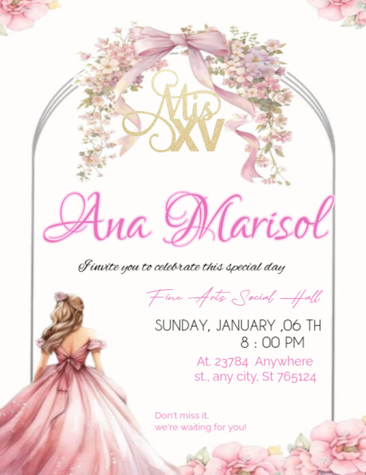 Mis xv years invitation happy Brithday party temple flayer editablet celebration Pamflet (VSA Brief) template