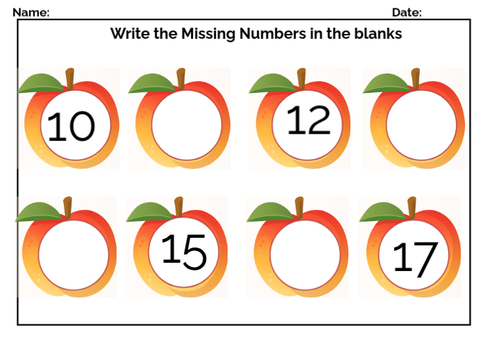 Missing Number Worksheets from10 to 17 for kids Template | PosterMyWall
