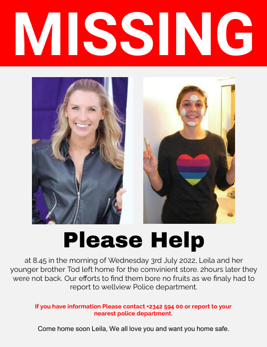 MISSING person Template PosterMyWall