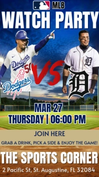Mlb 2025: Dodgers Vs Tigers Watch Party Instagram Post Template Instagram Story