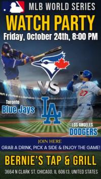 MLB 2025: Watch Party Blue Jays vs Dodgers Instagram Template
