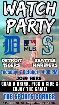 MLB 2025: Watch Party Tigers vs Mariners Instagram Template