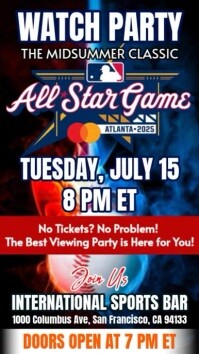 Mlb 2025 Baseball: All Star Game Watch Party Instagram Template