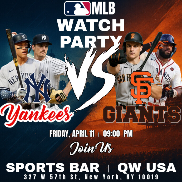 MLB 2025: NY Yankees vs San Francisco Giants Watch Party Instagram Post Template Wpis na Instagrama
