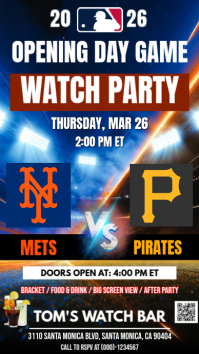 Mlb opening day game 2026: Mets vs pirates Watch Party Instagram Story Instagram-Story template