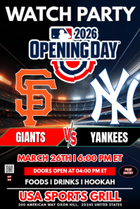 Mlb Opening Day Game 206: Yankees vs Giants Watch Party  Poster template