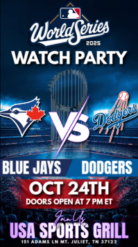 MLB World Series 2025: Los Angeles Dodgers @ Toronto Blue Jays Watch Party Instagram Post Template