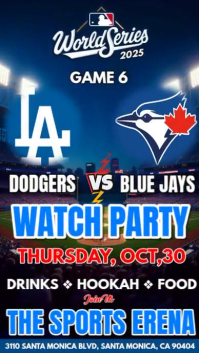 Mlb World Series 2025: Los Angeles Dodgers Vs Toronto Blue Jays Watch Party  Instagram Story Instagram-verhaal template