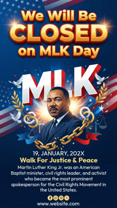Mlk Closure Copy of We Are Closed on Martin Luther King Jr. Day | PosterMyWall