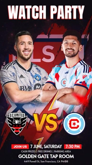 MLS 2025 Soccer Match: Dc United Vs Chicago Fire Watch Party Instagram Template