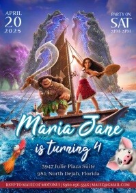 Moana 2 Birthday Invitation A4 template