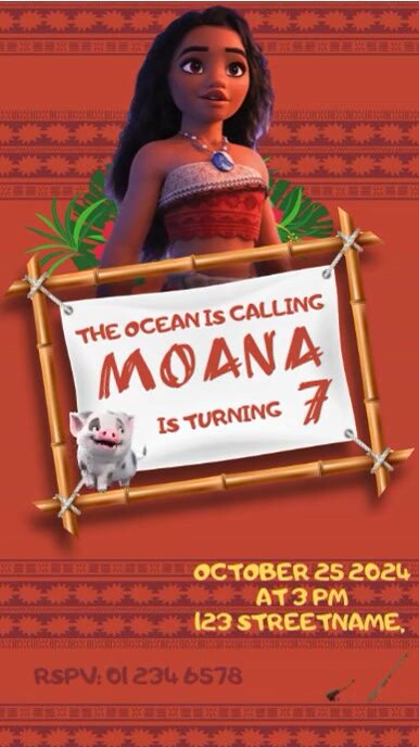 Moana Animated Birthday Invitation Instagram Reel template