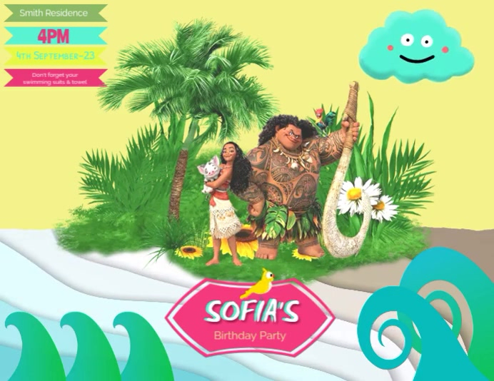 Moana birthday, invitation, pool party,, beach party, disney Flyer (US Letter) template
