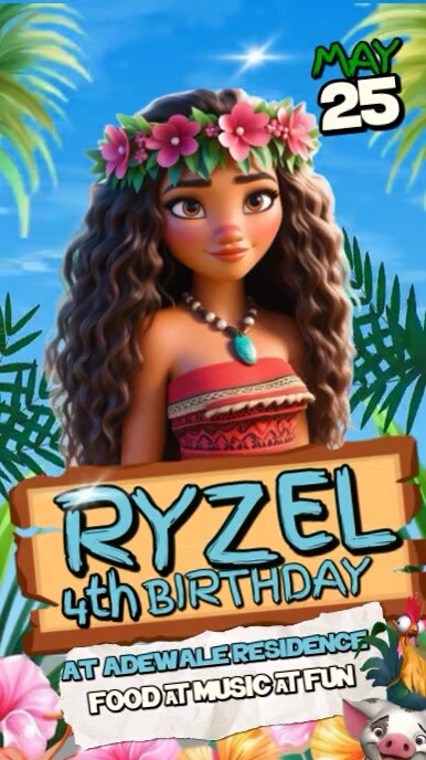 Moana Birthday Invation Video Ads Instagram-verhaal template