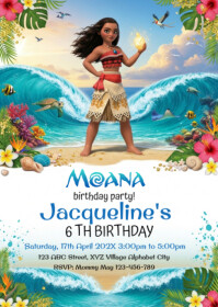 Moana Birthday Invitation A6 template