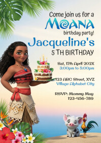 Moana Birthday Invitation A5 template