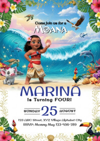 Moana Birthday Invitation A5 template