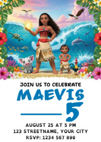 Moana Birthday Invitation A6 template