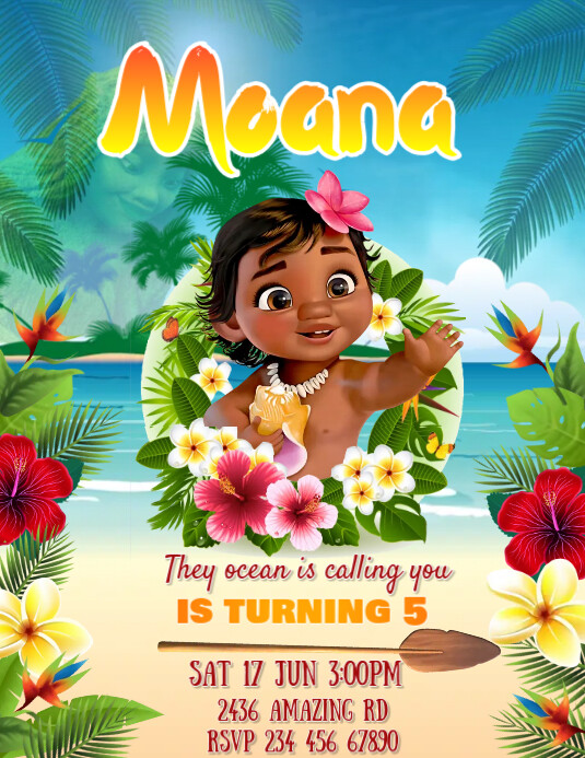 MOANA BIRTHDAY INVITATION Template PosterMyWall
