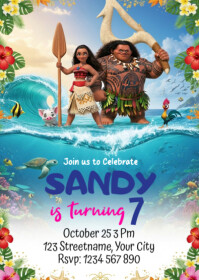 Moana Birthday Invitation A6 template