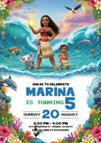 Moana Birthday Invitation A6 template