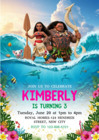 Moana Birthday Invitation A6 template