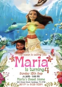Moana Birthday Invitation A6 template