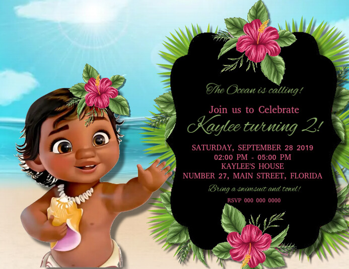 Moana Birthday Party Invitation Template Pamflet (VSA Brief)