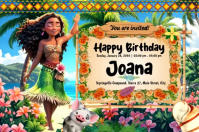 Moana Island Birthday Banner Bannière 4' × 6' template