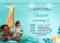 Moana Maui Ocean Sea Girl Birthday Party Invitations - Video Invites Postcard template