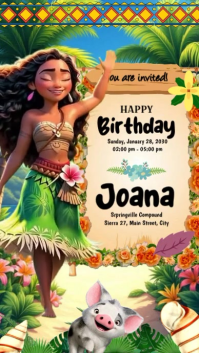 Moana Tropical Birthday Reel Invitation template
