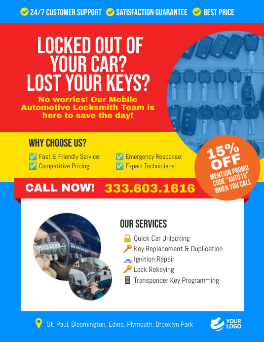 Auto Locksmith Image Mobile Car Locksmith Flyer Poster Template | PosterMyWall
