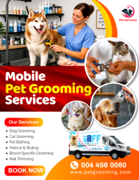 Mobile Pet Grooming Services cat bathing dog wash puppy groomer at home business van social media fl Pamflet (Letter AS) template