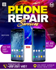 Mobile Phone Repair Shop Smartphone Screen Replacement Device And Gadget Fix Services Flyer Template Instagram Portrait