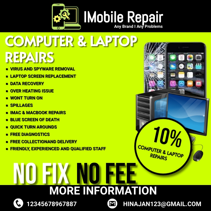 mobile repair service flyer, computer repair, Logótipo template