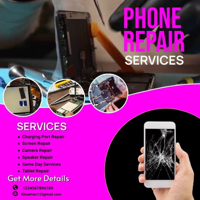 mobile repair service flyer, computer repair, Pos Instagram template