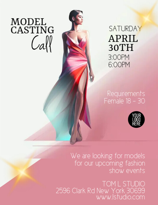 Model Casting Call, Pageant flyer, fashion Pamflet (VSA Brief) template