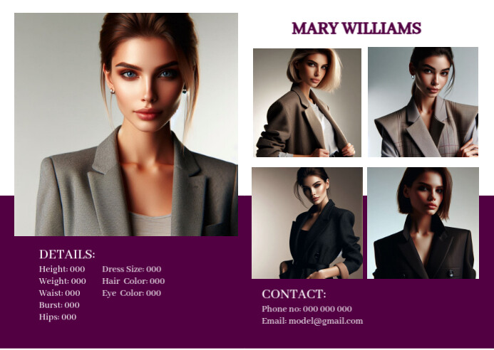 Model comp card Template | PosterMyWall