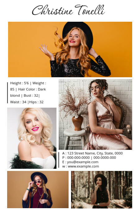 Modeling Comp Card Template Halfbladsy Breed