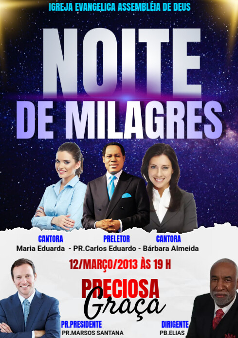 MOdelo de Cartaz, culto, NOite de Milagres A4 template