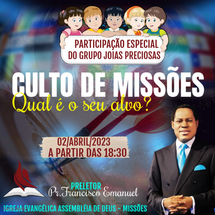Modelo de cartaz, para culto de Missões Instagram Post template