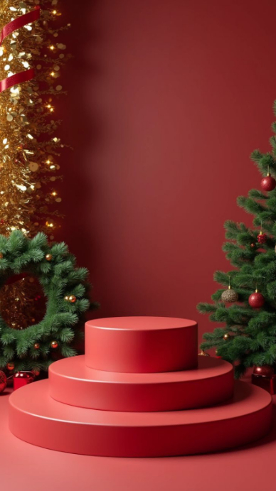 Modern & Minimal "christmas Red Stage Background" Digital Display (9:16) template