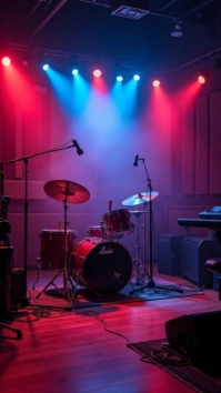 Modern & Minimal "colorful Stage Drum Set Background" Digital Display (9:16) template