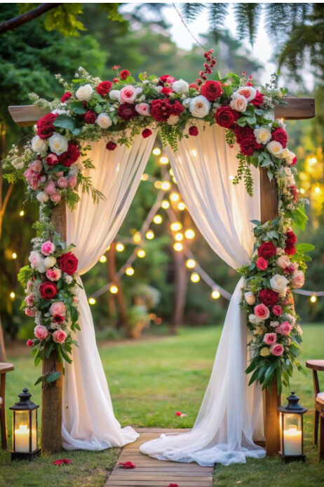 Modern & Minimal "garden Wedding Arch – Rustic Floral Ceremony Background" Poster 海报 template