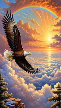 Modern & Minimal "soaring Eagle With Rainbow At Sunrise" Digital Display (9:16) template