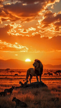 Modern & Minimal “majestic Lion Pride At Sunset” Digital Display (9:16) template