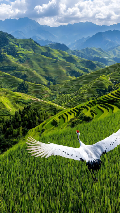 Modern & Minimal “serene Green Mountain With Bird | Nature Scenic Background” Digital Display (9:16) template